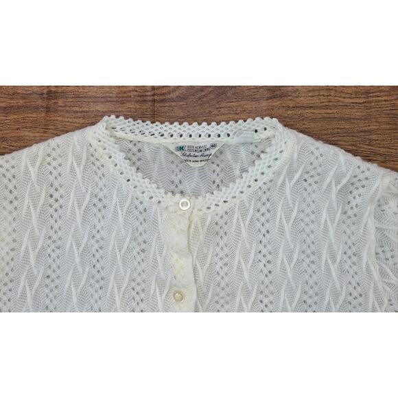 Vintage 60s 70s K-Mart Women's LG 40 Knit Cardigan Grandma Eyelet Ivory - Picture 4 of 8